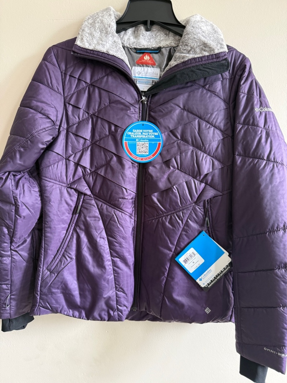 Columbia Purple Quilted Jacket with Gray Collar